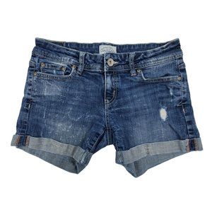 Aeropostale Womens shorts sz 1/2 distressed bleach splatter cuffed med wash